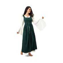 Women's Peasant Overdress With Adjustable Laces Pockets, Renaissance Corset Dress Halloween, Medieval Festival - 深綠色+中 - 查看 5