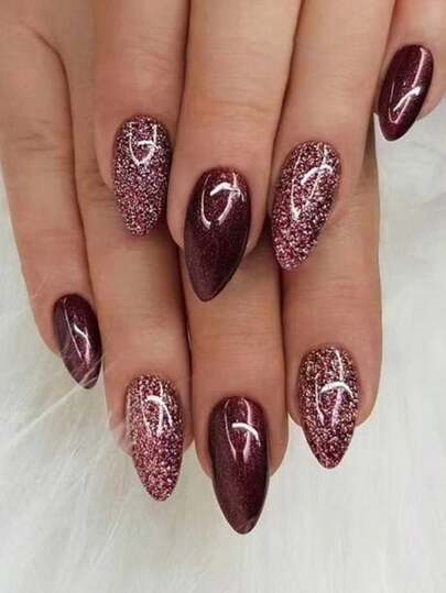 24pieces Of Mid-Length Almond-Shaped Wearable Nails, Fashionable And Simple False Nails, Paired With Jelly Glue And Nail Files, Are Suitable For Women's Daily Gatherings And Festivals