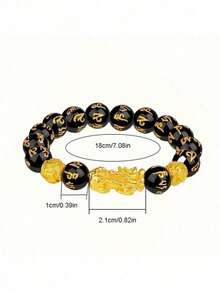 1pc Exquisite Obsidian Stone Beads Pixiu Charm Bracelet - Attracts Wealth And Good Fortune, Black Luck Charm - Perfect Fathers Day Gift Idea For Him Or Her - Multicolor - View 6