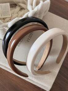 3pcs Faux Leather White, Beige, Black Headbands, Fashionable And Versatile Hair Accessories Suitable For Daily Wear, Face Washing, Makeup, Outfit Matching, And Holiday Gifts, Hair Band, Hair Hoop Hairband - Multicolor - View 14