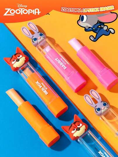 2PCS  Officially Licensed Judy Nick Cute Cartoon Style Rubber Eraser Decorative Tool Daily Student Learning Gift Cute Style Decor Adorable And Fun Lipstick Eraser Universal Stationery Gift,Decorations - Gifts. The Perfect Choice For Home Room Decoration, Party Decoration, Birthday Gifts