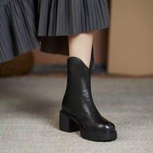 Damen Stiefel in Große Größen, Leder, Dicke Sohle, Schnürung, Seitlicher Reißverschluss, Knöchelhoch, Motorradstiefel, vielseitig & modische Knöchelstiefel, geeignet für alle Jahreszeiten - Schwarz - Übersicht 5