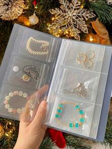 160/84格磨砂透明首饰收纳盒，防氧化首饰整理袋，多功能饰品袋，PVC首饰袋，小型透明首饰袋，纪念品小饰品耳环收纳袋，旅行饰品盒，首饰收纳盒，多层INS风首饰收纳盒 - 白色 - 查看 2