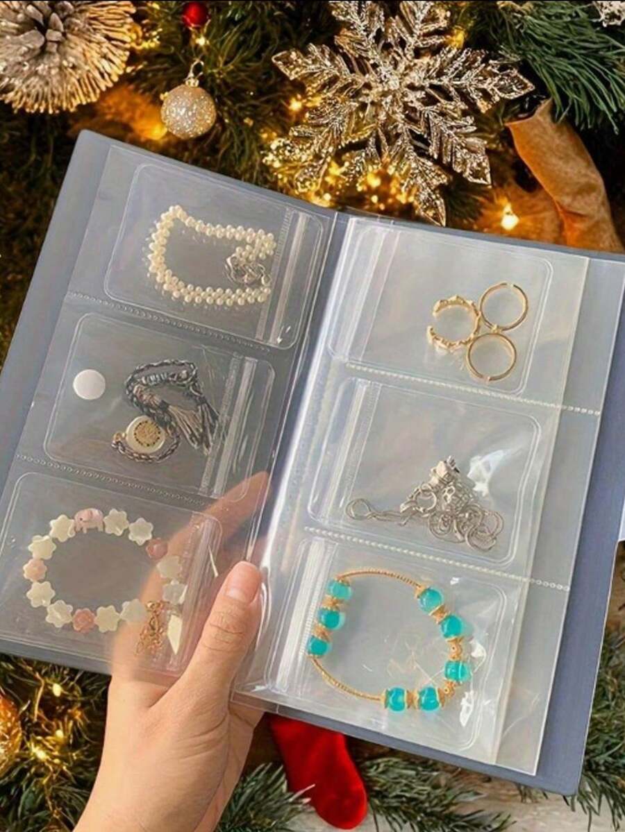 160/84格磨砂透明首饰收纳盒，防氧化首饰整理袋，多功能饰品袋，PVC首饰袋，小型透明首饰袋，纪念品小饰品耳环收纳袋，旅行饰品盒，首饰收纳盒，多层INS风首饰收纳盒