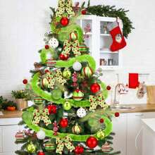 09 Pcs Christmas Tree Decorations Lime Green Red Peppermint Candy Ball Ornaments Christmas Tree Picks Swirl Glitter Xmas Stems Polka Dots Bow Home Faux Fur Ribbon For Holiday Party Decor - 紅色 - 查看 4