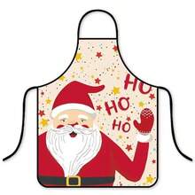 Pink Christmas Reindeer Santa Apron, Home Cleaning Kitchen Cooking Anti-Fouling Smock, Household Work Uniform