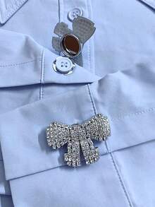 2 Pcs/Set Elegant Rhinestone Bow Geometry Button Covers, Shirts Button Cover Clip On Button Covers Fashion Crystal Cufflinks Cover, Suitable For Tuxedo And Wedding Dresses Decoration - Multicolor - View 2