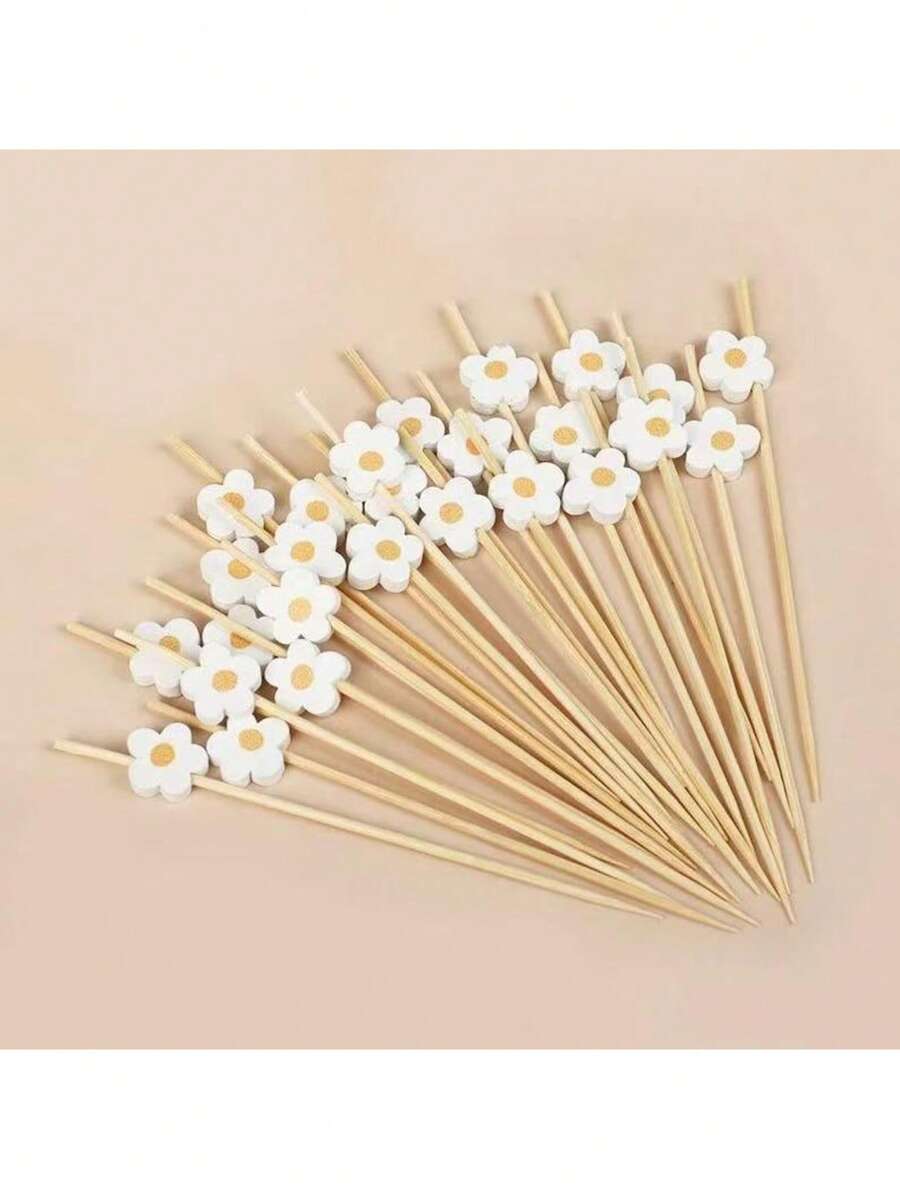 200/100/80/50/30/20 件竹签、水果签、甜点签、烧烤食品签、宽扁桨木签、方形开胃菜牙签适用于派对、三明治、水果、熟食拼盘 - 原木色 - 查看 1