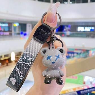 1pc Creative Starry Sky Color Changing Bear Keychain, Fashionable Couples Car Key Chain, Delicate Ins Style Bag Pendant