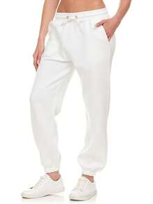 Sweatpants Women - Closed Cinch Bottom Fleece Lounge Womens Plus Size Joggers - White - View 12
