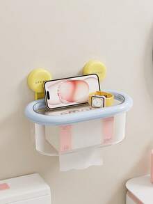 1个壁挂式吸盘纸巾盒，防水浴室卫生纸架带盖，无需钻孔 - 彩色 - 查看 4