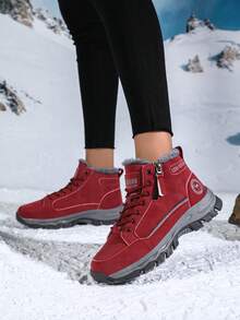 Zapatos deportivos multifuncionales con forro térmico antideslizante para mujer en invierno, botas de tobillo cómodas y cálidas para exteriores - Rojo - Ver 5