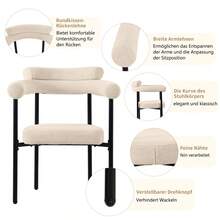 Table And Chair Set (5 Pieces), With Designer Metal Legs, Including 4 Hollow Armchairs In Wild Gray Leather Fabric, Elegant And Comfortable, Suitable For Restaurants. - 米色 + 白色 + 鐵 - 查看 2