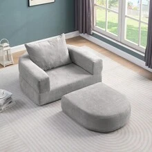 Folding Compressed Mattress, Convertible Sofa Bed With Detachable Arms, All-In-One Portable Floor Sofa Bed, No Assembly Required And Non-Slip. - LIGHT GRAY + Chenille + 1 Seat + Primary Living Space - View 5