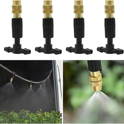3Way Atomizing Nozzle With Drip Irrigation Connector Irrigation Nozzle For 1/4-Inch Drip Tubing Brass Misting Nozzles Tees For Gardens, Irrigation, Greenhouses, Lawns