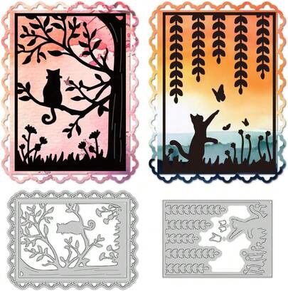 Cat Frame Dies Cuts Metal Cat Cutting Dies Card Making Cutting Dies Stencils Template For DIY Embossing Scrapbooking Craft Paper Greeting Card Decor