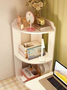 1pc Desktop Corner Shelf, Triangular Storage Rack, Student Desk Organizer, Corner Shelf For Dorm Room - White - View 3