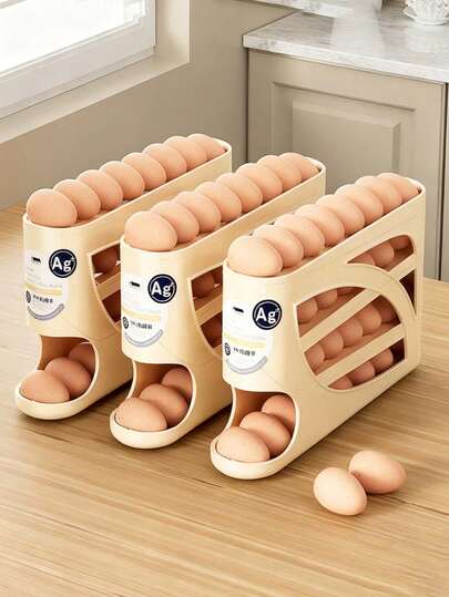 1PC 4 Layer Household Automatic Egg-Rolling Egg Storage Box, Kitchen Refrigerator Egg Preservation Box, Large-Capacity Egg Rack, Each Can Hold 30 Eggs, Egg Tray, Tableware Room Refrigerator Storage Device