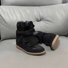 New 2026 Hidden Height-Increasing High-Top Women's Shoes, Color-Matching Flat Casual Sneakers. Designer High-Top Shoes For Women For All Seasons, Body-Hugging Casual Sports Shoes, Versatile White Shoes With A Thick Black Sole. 7 Cm Internal Heel Lift, Women's Ankle Boots, High-Top Models For Petite Sizes. - 黑色 - 查看 2