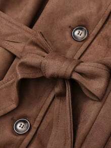 Women's Elegant Brown Suede-Like Trench Coat For Autumn & Winter - Belted Waist Design, Structured & Textured, Formal & Casual Autumn-Winter Outerwear - Hand Washable Luxury Women's Coat For Fall & Winter, Ideal For Office Commutes, Parties & Casual Outfits, Perfect For Versatile Layering - Timeless Design With Premium Fabric, A Top Choice For Style-Conscious Shoppers In Autumn & Winter - 棕色 - 查看 6