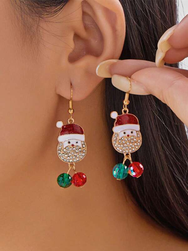 2pcs Women's Jewelry Set, New Rhinestone Christmas Pendant Earrings, Fashionable Versatile High-End Crystal Holiday Gift Earrings