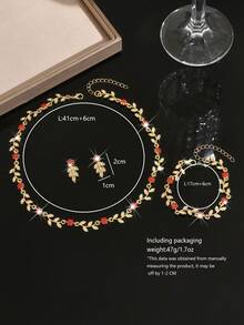 Elegant Crystal Bridal Jewelry Set, Tree Branch & Flower Shaped Earrings, Necklace, Bracelet, Suitable For Daily, Banquet, Party Wear, Holiday Gift - Multicolor - View 4