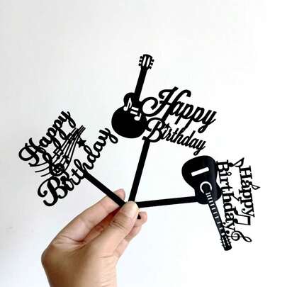 6pcs Guitar Happy Birthday Cake Hats - Guitar, Drum, Rock & Roll Themed Party, Music Social Media Themed Party Decorations, Unisex Birthday Party Decorations, Black Glitter. Ideal For Rock & Roll Birthday Party Decor, 80s Themed Birthday Party Decor, Best Choice For Your Party Supplies. Make Your Party Unforgettable!