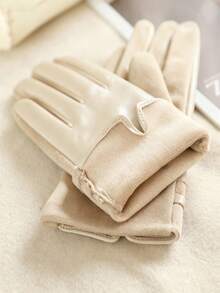 Customizable Gloves, Personalized Women's Gloves, Touchscreen Gloves, Customized Full-Finger PU Leather Gloves, Customized Women's Warm Gloves, Black/White/Gray, Fashion, Minimalist, Personalized, Gift For Girlfriend, Wife And Mother, Best Gift For Autumn/Winter, Christmas Gift, Valentine's Day Gift, Suitable For Autumn/Winter Weather, Autumn/Winter Warm Product - Multicolor - View 4