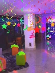 5-Piece Set / Neon Party Supplies, Star-Shaped Hanging Spiral Polka Dot Garland, Dark Party Hanging Decorations, Birthday Black Light Party Decorations - Multicolor - View 4