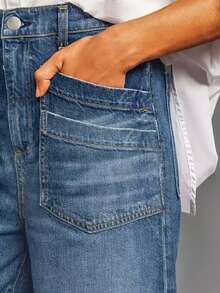 Retro Patchwork Slant Pocket Elastic Waist Wide Leg Women Jeans, European And American Style