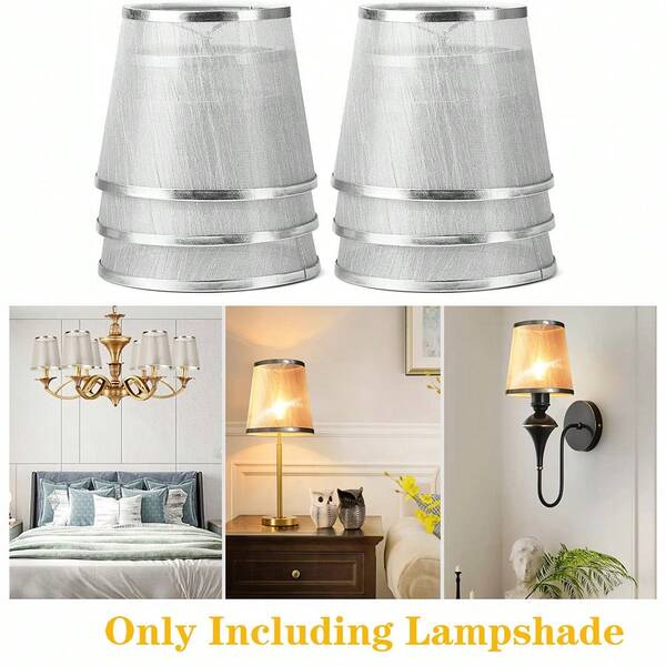 2 pièces Abat-jour en gaze dorée et argentée, Abat-jour à clip à base à vis E14, Style américain minimaliste convenant aux lustres en cristal, appliques murales, petites lampes de table, lustres à branches, accessoires d'éclairage de remplacement
