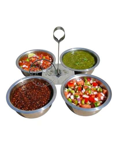 salsero de acero inoxidable cuatro divisiones con agarradera
