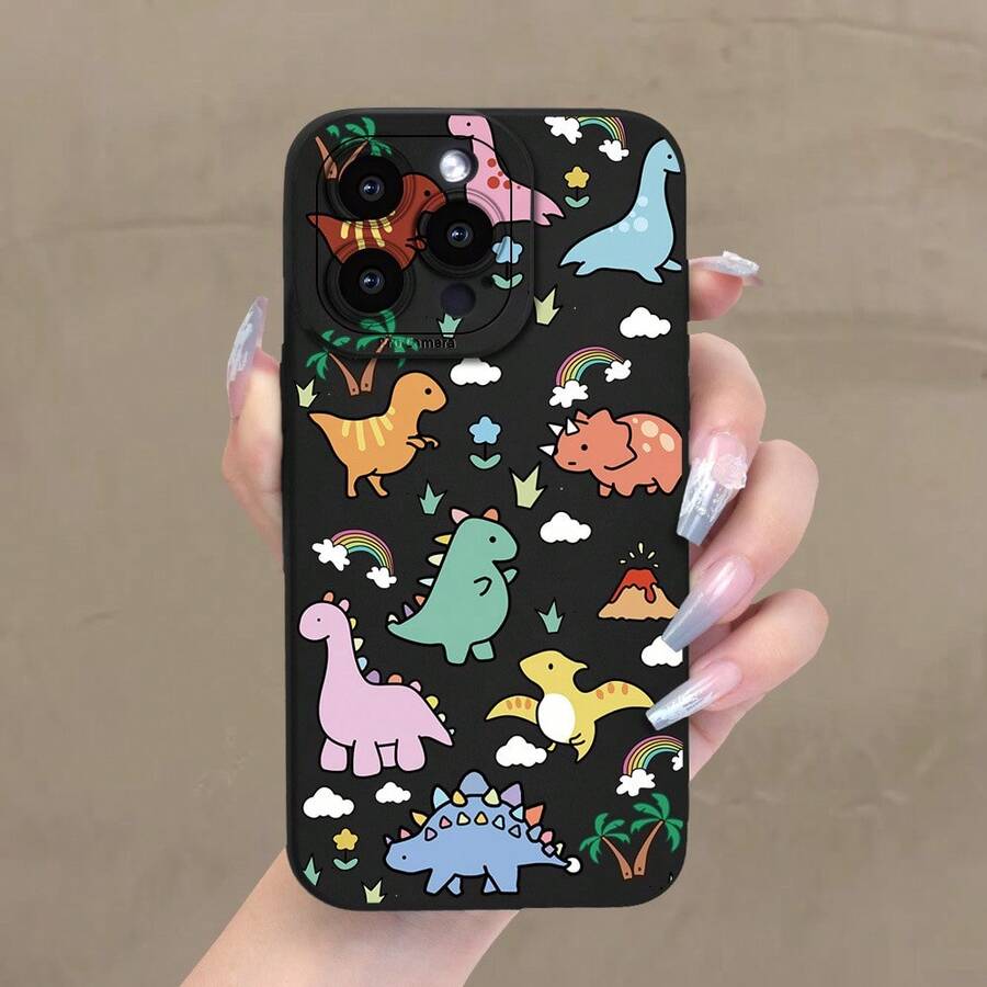 Dinosaur Colorful Small Pattern Angel Eye Matte Soft Case Compatible With IPhone 17 Air/16 15 14 13 12 Pro Max/17 16 15 14 Plus Mini 11/X/XS Max Compatible With Samsung S22 S23 S24 S25+ Ultra/Edge/Plus Anti-Fingerprint Shockproof Anti-Drop Phone Case Unisex Holiday Birthday Gift - 黑色 - 查看 1