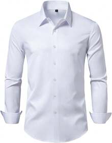 Men's Wrinkle Dress Shirts Formal Long Sleeve Button Down Wedding Business, Style - 灰色 - 查看 11
