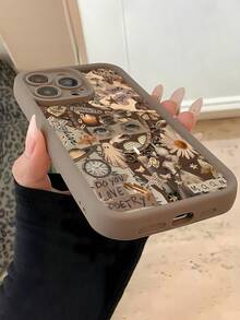 Funda para teléfono con diseño de poesía de amor, compatible con teléfonos ,  17,  16 Pro Max,  15 Pro Max,  13 y  12. Fabricada en TPU, ofrece protección contra golpes y caídas. Un regalo ideal para familiares, amigos, parejas, el Día de Muertos y Halloween. - Marrón - Ver 4