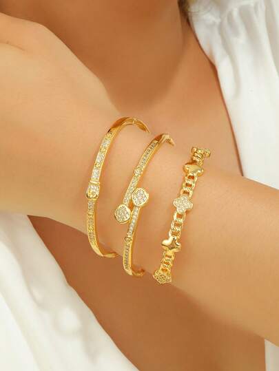 1pc 18K Gold & Platinum Plated Cubic Zirconia Bracelet, Luxury Women's Bracelet, Elegant Jewelry For Date, Wedding, Party, Anniversary, Daily Wear