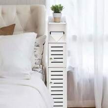 Storage Cabinet For Bathroom Toilet Roll Holder For Small Spaces Over The Toilet Cabinet For Skinny Bathroom Storage Corner Floor Slim Paper Cabinet With 2 Doors - White - View 2