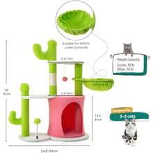 YITAHOME Tall Cat Tree Tower With Self-Grooming Brush, 60in Cute Cat Climbing Tower For Indoor Cats With Cat Condo, Top Perch, Basktet, Sisal Scratching Posts And Board, Dangling,Ball(Light Cactus 36 In Height) - Nhiều màu - Xem 5
