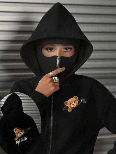 Sudadera con capucha larga y ancha con doble capucha y cremallera, ideal para otoño/invierno, Halloween, Navidad y salidas, elegante