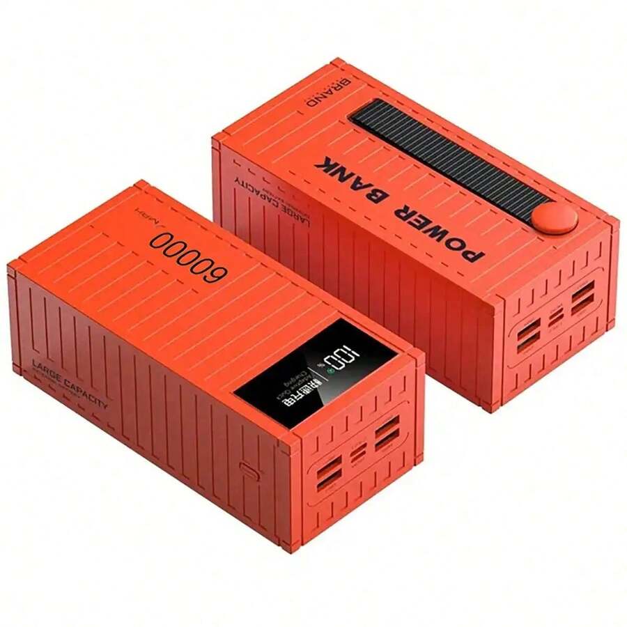 60000mAh Portable Power Bank With Fast Charging, LED Digital Display And 4 USB Outputs For IPhone And Android - Orange - View 1