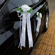 Ramos de flores de boda para novias, rosas artificiales con hojas y cintas para decoración de bodas y hogar. - Blanco - Ver 3