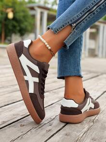 女士时尚休闲系带软底运动鞋，轻便百搭，适合所有季节和人群 - 咖啡 - 查看 4