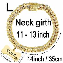 1pc Customized Luxury Rhinestone Dog Cuban Link Collar, 1.3cm Wide Hiphop Pet Necklace, Suitable For Small/Medium/Large Dogs, Pet Accessories & Gift, Can Engrave Pet Name, Phone Number, Anti-Lost Ornamental,Engraved Stylish,Fashion,Colorful,Vintage,Cute,Contracted,Cuties Custom,Unique,Customized,Personalized Pet For Anniversaries,For Birthdays,Pet Supplies,2025 Halloween Accessories,Fall Décor