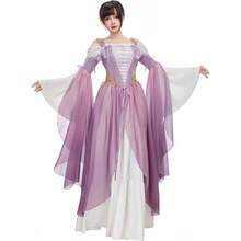 Renaissance Costume Women Ren Faire Dress Outer Garment Costume WomenUnderskirt Not Included - 漸層紫+中 - 查看 1