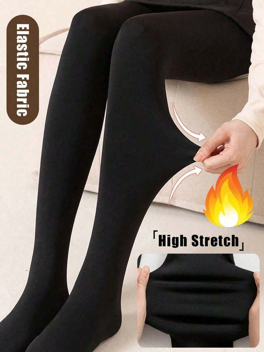 1pc Women's Semi-Sheer Tights, Thick Warm, High Waist Elastic Pants, 220g, Comfortable - 黑色 - 查看 1