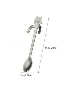 1/4/12pcs Creative Stainless Steel Coffee Spoon, Cute Cat Shaped Stirring Spoon, Korean/Japanese Style Kitchen & Dining Tool - Silver - View 2