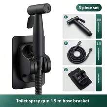 1 Set Negro 304 Rociador + Manguera Reforzada de Acero Inoxidable Negro de 150 cm - Rociador de Bidé de Mano con Manguera de 150 cm, Ideal para Higiene Femenina, Limpieza de Pañales y Reducción de Desperdicio de Papel Higiénico, Juego de Accesorios de Baño de Acero Negro