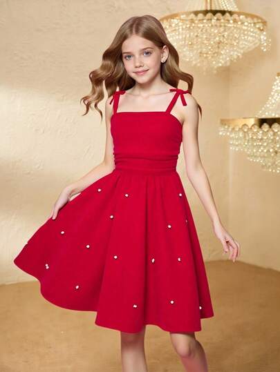 Tween Girl Butterfly Strap Waist Beaded Dress, Elegant & For Halloween, Christmas