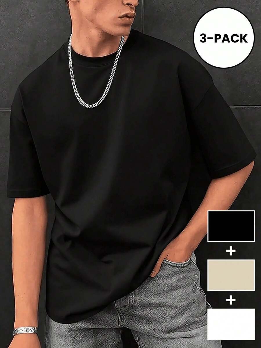 GRDR 3 件男士纯色休闲街头运动圆领短袖 T 恤