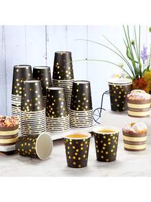 Bộ 10/25/50 cốc giấy dùng một lần chủ đề đen & vàng, cốc giấy họa tiết chấm bi vàng, thích hợp cho tiệc sinh nhật, họp mặt gia đình, sum họp bạn bè, dã ngoại ngoài trời. - Nhiều màu - Xem 5